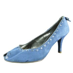 Predictions Bow Women Peep Toe Heel Shoes Size 8.5 Medium Blue Synthetic